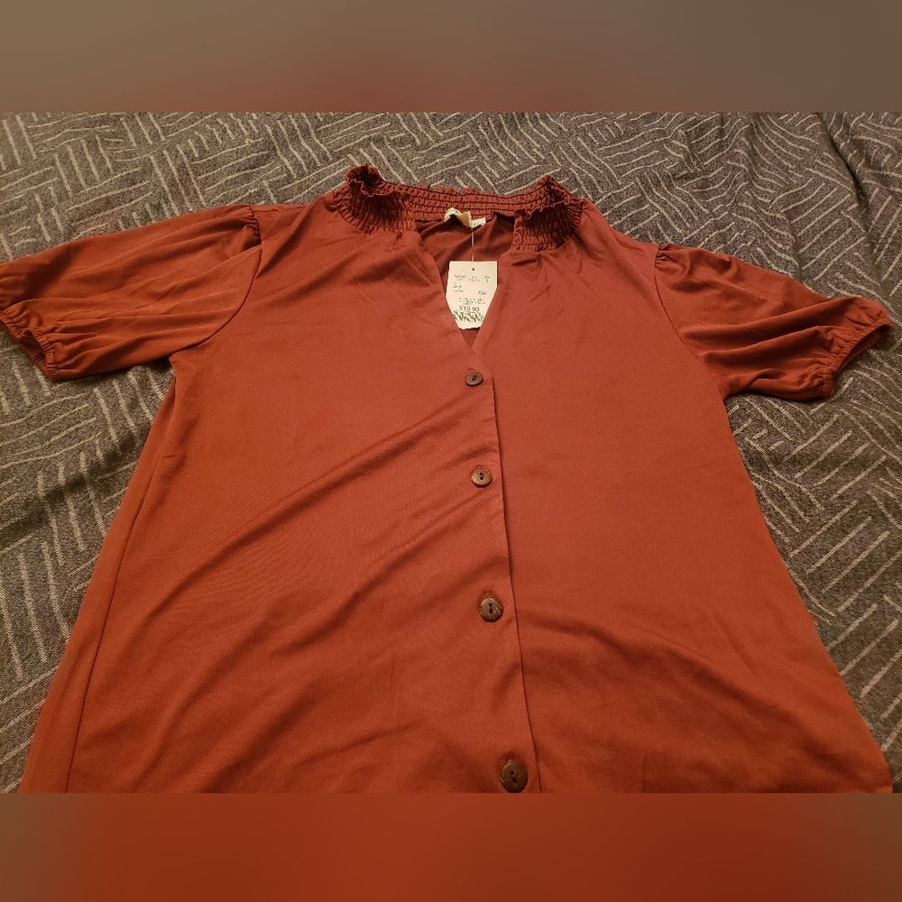 Faith and Joy stretch blouse with puff sleeves, size S